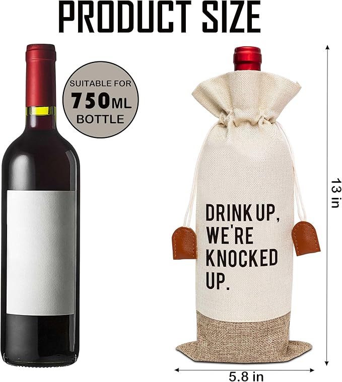 Woukaup Pregnancy Announcement Wine Bag, Wine Champagne Bottle Gift Bag, Cotton Linen Wine Gift Bag With Drawstring, Baby Announce, Pregnancy Announcement Gift Grandparents, Friend Aunt Uncle-18
