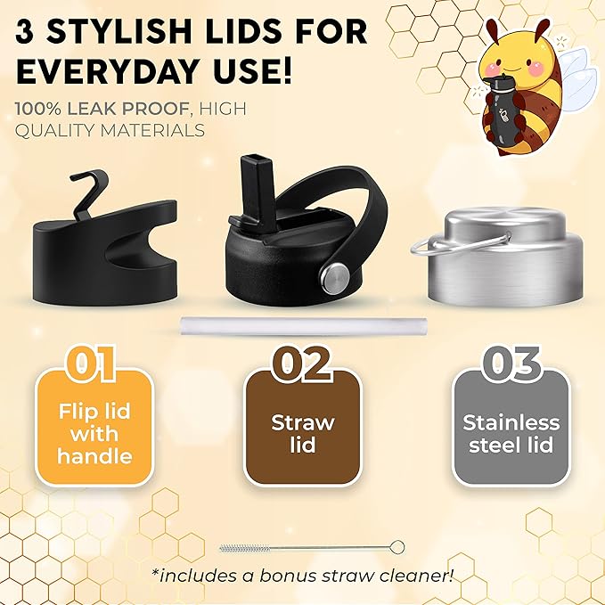 Sports Water Bottle - 32 Oz, Includes 50 Cute Flask Stickers, 3 Lids (With straw), Vacuum Insulated, 308 Stainless Steel | Turquoise