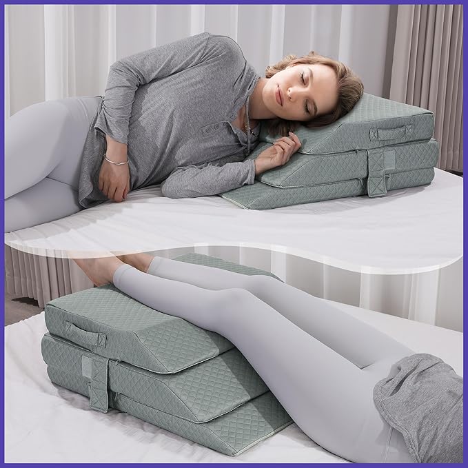 BALAPET Adjustable Wedge Pillow for Double Legs, 8" Height Elevated Leg Rest Pillow for Circulation, Supportive Bolster Pillow for Pregnancy Relieves Pressure Hip Leg Elevation, Light Grey