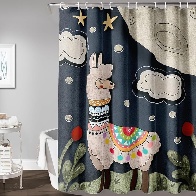 AILONEN Cute Llama Shower Curtain for Kids,Galaxy Llama Print Bath Curtain Gifts for Boys Girls,Polyester Waterproof for Bathroom with 12 Plastic Hooks 48" W*72" H