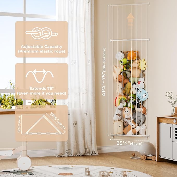 GRANNY SAYS Stuffed Animal Storage, Corner Stuffed Animal Holder for Toy Storage, Large Adjustable Length Stuff Animal Organizer, Kids Toy Shelf Organizer for Bedroom Nursery Playroom, Grey