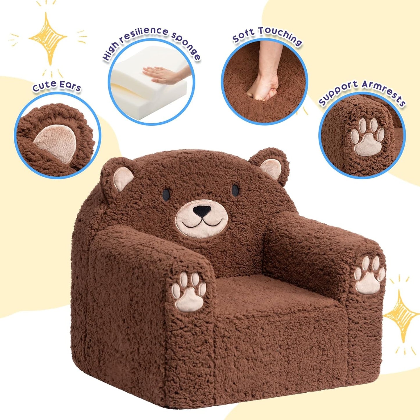 ALIMORDEN Animal Series Kid's Chair, Ultra-Soft Comfy Foam Filled Toddler Sofa Chair, Cute Animal-Shaped Design Toddler Couch, Lightweight Birthday for Boys & Girls (Brown Bear)