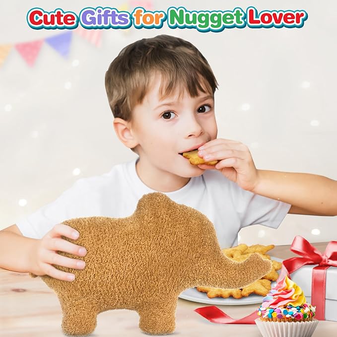 Dino Chicken Nugget Pillow, Dinosaur Chicken Nuggets Plush Funny Birthday Gifts for Boys and Girls, Dinosaur Gifts for Kids and Adults, Dinosaur Theme Party Decorations (Elephant, Small)