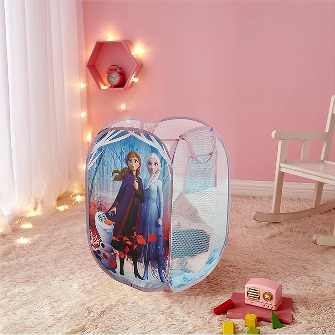 Idea Nuova Frozen 2 Pop Up Hamper Featuring Anna & Elsa, with Durable Carry Handles, 21" H x 13.5" W X 13.5" L