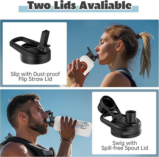 SIEROZUR 32 oz Glass Water Bottle with Straw and Handle Large Sports Motivational Water Bottle with Time Marker and 2 Lids, Leakproof Reusable Water Jug with Silicone Sleeve for Gym