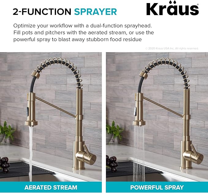 Kraus KPF-1610SFACBMB Bolden 18-Inch Single Handle Commercial Style Pull-Down Kitchen Faucet with Dual Function Sprayer, Spot Free Antique Champagne Bronze/Matte Black
