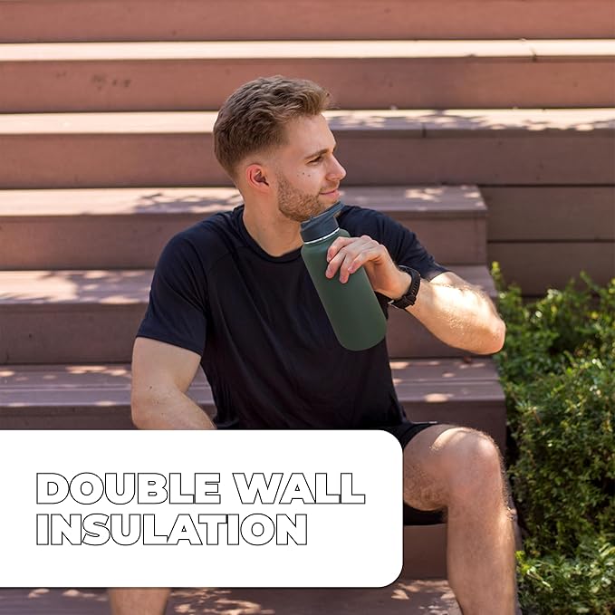 HYDRATE Insulated Stainless Steel Water Bottle - Large Reusable Flask with Leak-Proof Design and Convenient Handle - Double Vacuum Insulation for School, Work, or Adventure