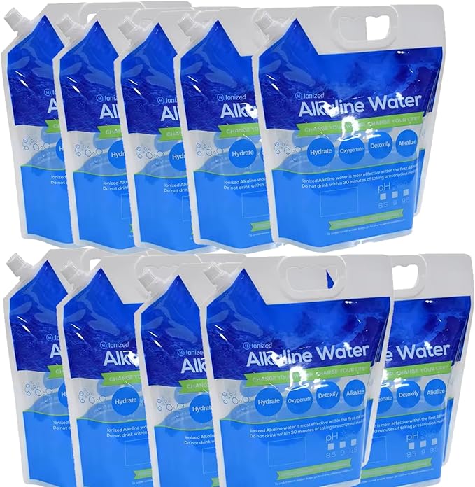 Bulk LOT - 5L / 1.3 Gallon Foldable Alkaline PH Water Bags - Collapsible Emergency Water Jug Container Bag, Freezable, BPA Free Plastic Water Carrier Tank, Outdoor Folding Water Bag Food Grade (10)