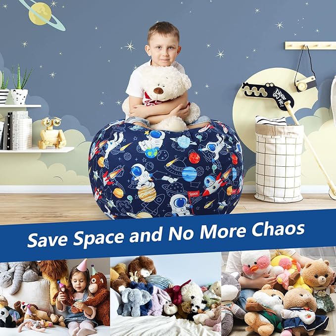 Bean Bag Chair for Kids Stuffed Animal Storage Beanbag Chairs,Toddler Toy Storage Organizer for Girls and Boys,Large 32'' Cover Only（No Filling