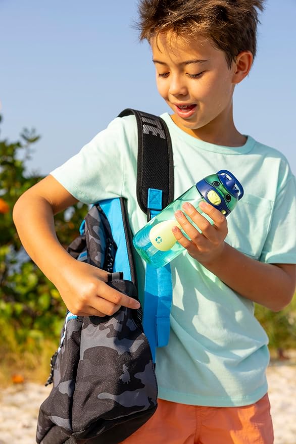 Ello Ellies 16oz Plastic Kids Water Bottle with Straw and Built-in Carrying Handle and Leak-Proof Locking Lid for School backpack, Lunchbox and Outdoor Sports