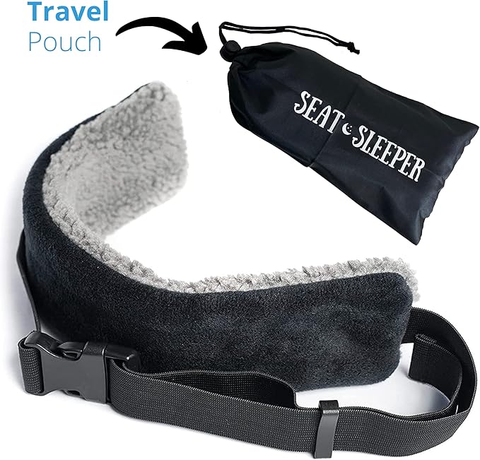 The Travel Pillow Alternative That Stops Head Bobbing – Airplane Straps and Car Support Band Great on Upright Super Comfy & Neck Small Compact