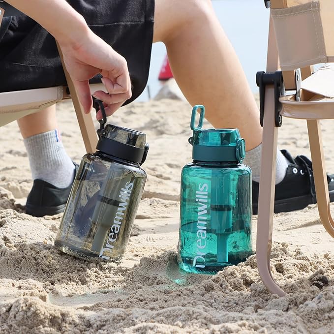 Filtered Water Bottle with Strap, 40oz, NSF Certified Water Filter Elements Reduce 99.9% of Chlorine, Taste & Odor, BPA Free Plastic for Travel, Sports, Hiking, Camping, Biking and Fitness