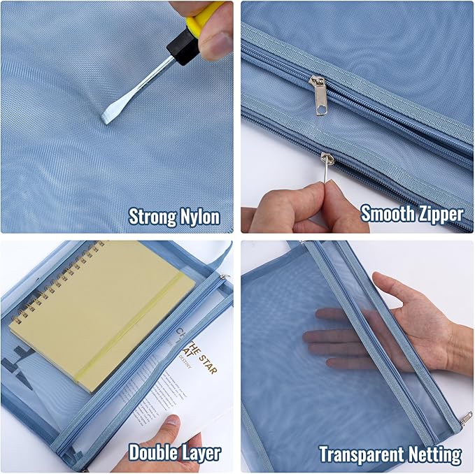 EOOUT 10 Pack Colored Mesh Zipper Pouch Bags, A4 Double-Layer Nylon Puzzle Organizers and Storage Building Block Board Game Storage Breathable Clear Zipper Bags for Office Home Games