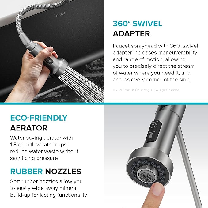 Kraus KPF-1610MB Bolden 18-Inch Commercial Kitchen Faucet with Dual Function Pull-Down Sprayhead in all-Brite Finish, 18 inch, Matte Black