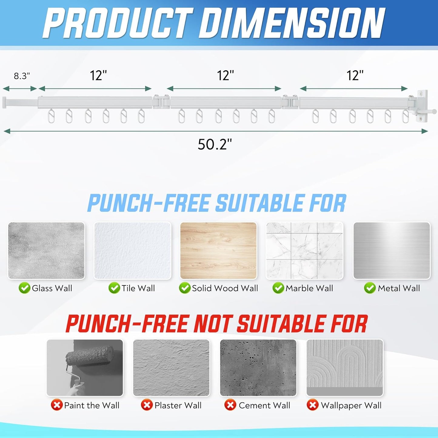 Clothes Drying Rack Wall Mounted Foldable, Retractable & Collapsible(Tri-Fold) Space-Saving Laundry Drying Rack for Indoor & Outdoor Use - Laundry Rooms, Bathroom & Balconies (White)