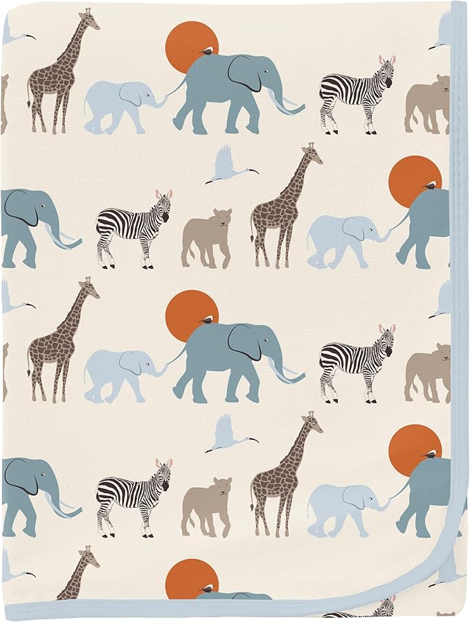 KicKee Print Swaddle Blankets, Silky Soft Baby Blanket, 40” x 29” (Natural Just So Animals - One Size)