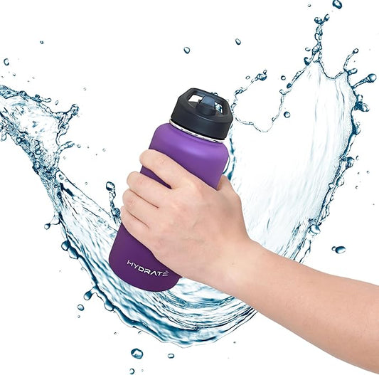 HYDRATE Insulated Stainless Steel Water Bottle - Large Reusable Flask with Leak-Proof Design and Convenient Handle - Double Vacuum Insulation for School, Work, or Adventure