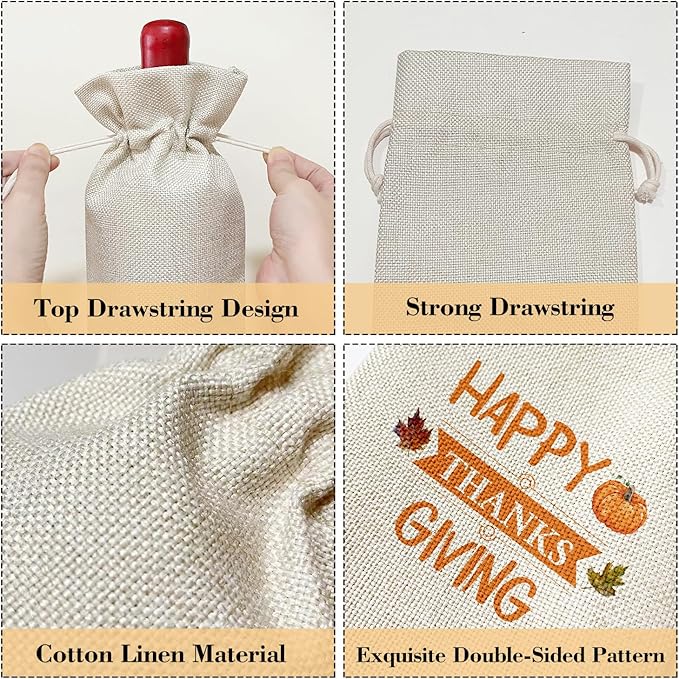 Thanksgiving Wine Bag, Thanksgiving Birthday Gifts for Friends Women Men Son Dad Sister Mom Coworker, Fall Autumn Harvest Holiday Party Favor Wine Bag Decoration Supplies /35