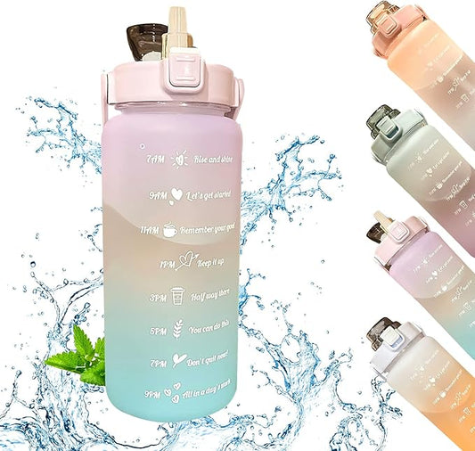 Sports Graduated Water Bottle 2000ml Simple Portable Thermo mug with Straw Lid, Perfect for Outdoor Travel or Gift for Your Family and Friends