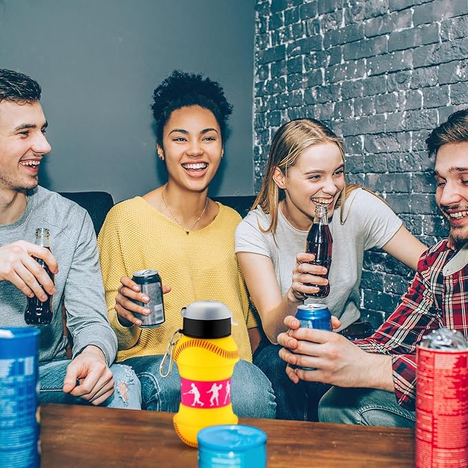 Softball Collapsible Water Bottle 18 oz Clip on Ball Drinking Cup Silicone Sports Water Mug Squeezable Leakproof Ball Shaped Bottle Folding Silicone Softball Cup for Sports Team Gift