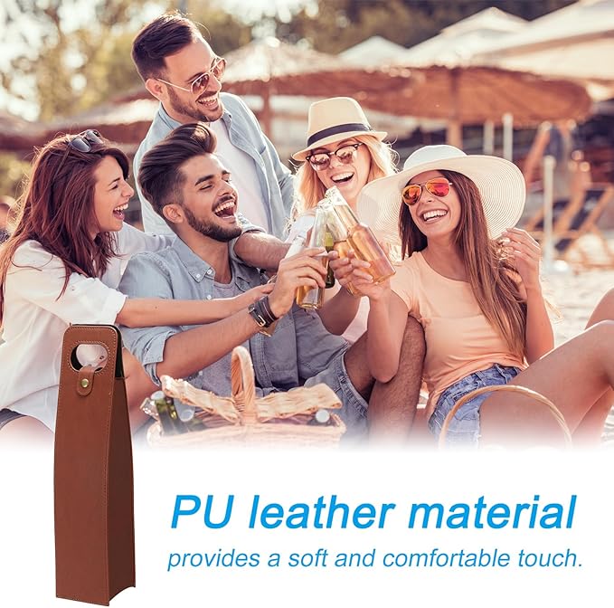 PATIKIL Wine Gift Bag, Wine Bag Reusable Leather Wine Tote Carrier for Wine Bottles Portable Champagne Gift Bags for Picnic Party Wedding, Coffee