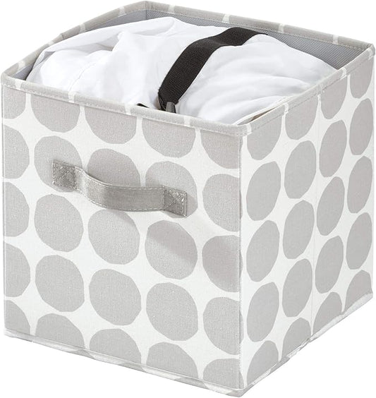 iDesign Dot Fabric Storage Cube Bin, Small Basket Container with Dual Side Handles for Closet, Bedroom, Toys, Nursery - Gray