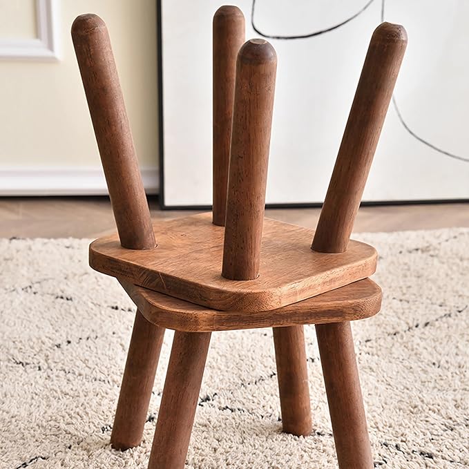Solid Wood Step Stool, Milking Stool, Plant Stand, Round Foot Stool, Step Stool for Adults，Removable Portable Stool, Shoe Change Stool, Retro Colors(9.4 inches)