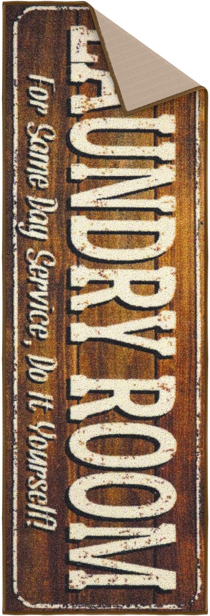 Ottomanson Laundry Collection Non-Slip Rubberback Text Design 2x5 Laundry Room Runner Rug, 20" x 59", Brown