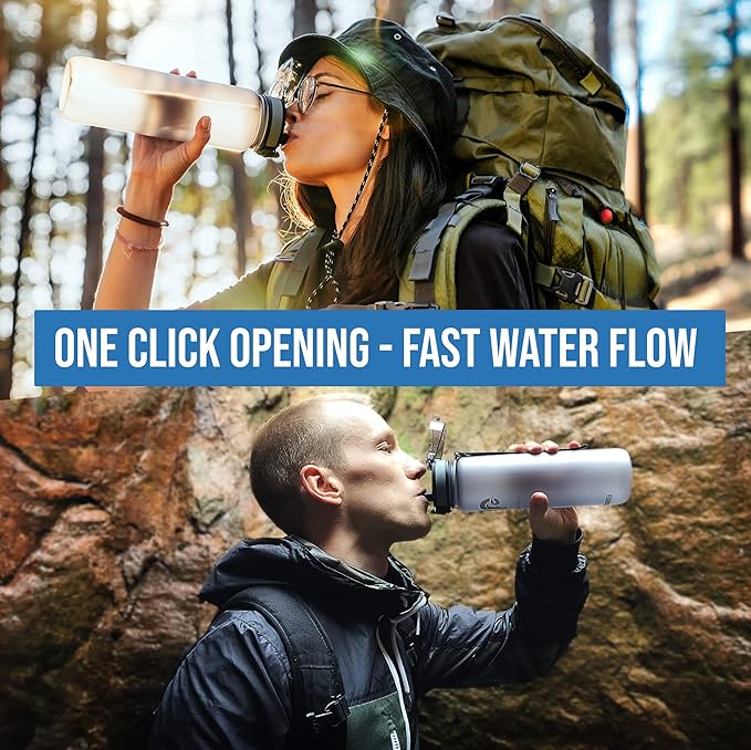 Embrava Sports Water Bottle - 32oz Large - Fast Flow Quick Sip Lid - BPA & BPS Free - Leakproof, Flip Top - Lightweight & Sturdy Tritan Plastic - Strainer for Fruit & Ice