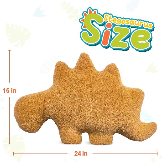 Dino Nuggets Pillow, Dinosaur Chicken Nuggets Plush Funny Gifts for Teen Boys Girls, Fun Throw Pillows Cute Room Decor for Teens Dinosaur Gifts (Large, Stegosaurus)