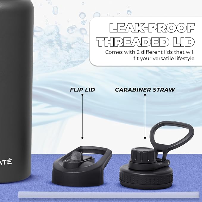 HYDRATE Insulated Stainless Steel Water Bottle - Large Reusable Flask with Leak-Proof Design and Convenient Handle - Double Vacuum Insulation for School, Work, or Adventure