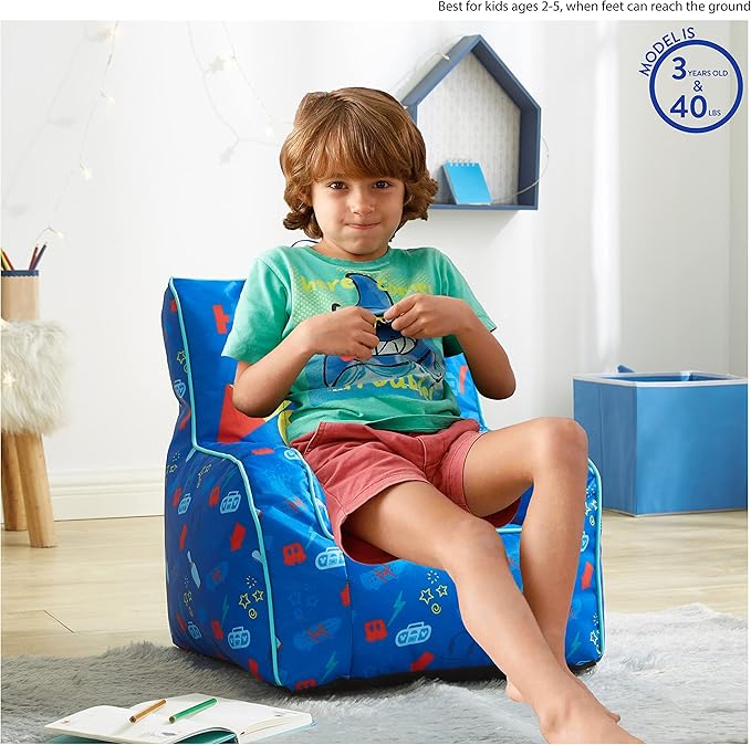 Idea Nuova Disney Mickey Mouse Kids Nylon Bean Bag Chair with Piping & Top Carry Handle, Large