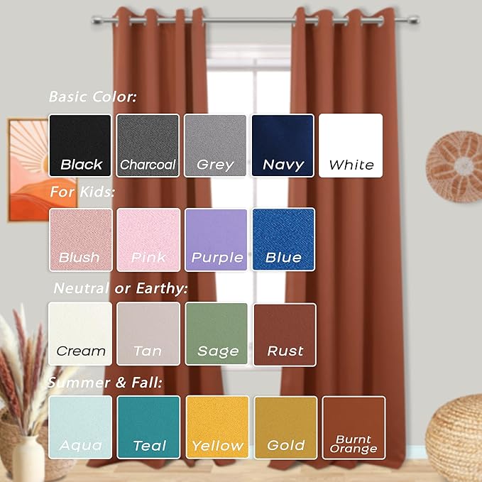 Mrs.Naturall Orange Curtains 72 Inch Length for Living Room 2 Panels Set Blackout Drapes for Bedroom 42x72 Inches Long