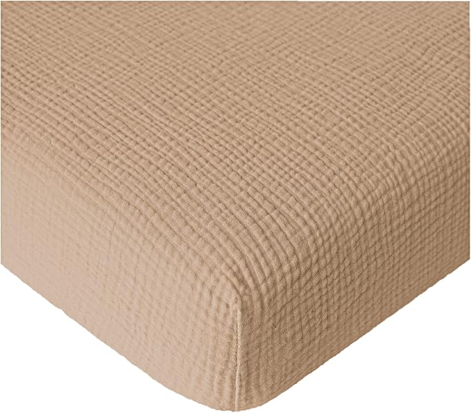 Konssy Muslin Fitted Crib Sheets 100% Cotton Baby Crib Sheets for Standard Crib Mattress (28 X 52 Inches), Soft and Breathable for Boy, Girl (Sepia)