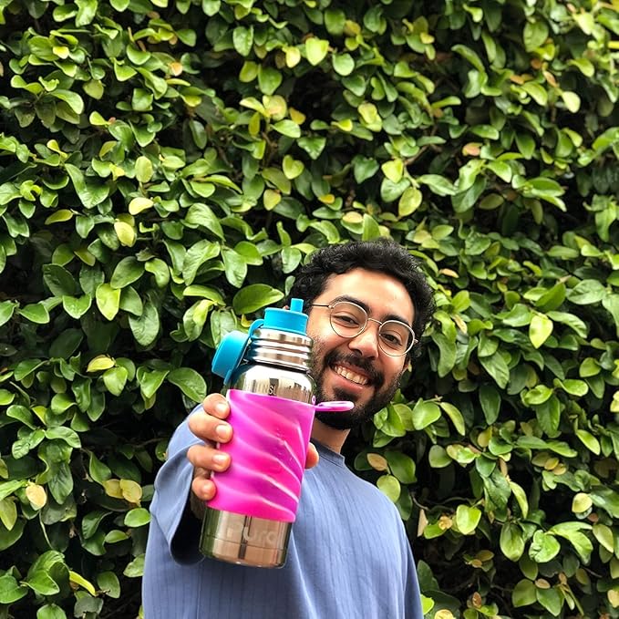 Pura Sport Big Mouth Silicone Sport Top Lid - Plastic-Free, Spill-Leak Proof, Medical-Grade, Fits All Bottle - Rose