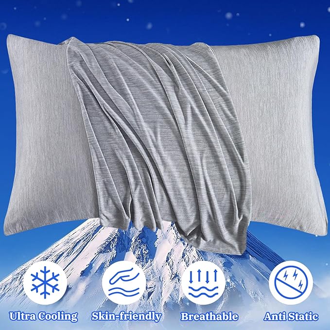 Cooling Pillow Cases for Hot Sleepers - Double Side Arc-Chill Q-Max>0.5 Cooling Fiber Cool Pillow Cases 2 Pack - Breathable Soft Cold Pillow Cases with Hidden Zipper (Dark Grey, 20" x 26")