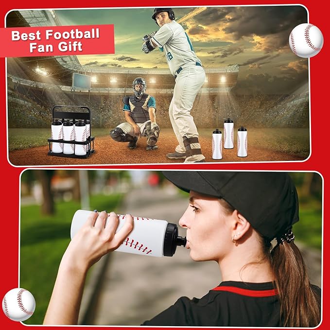 Water Bottle Carrier with 6 Bottles 20 oz Baseball Water Bottles for Boys with Carrier Squeeze Water Bottles Sports Team Water Bottles with Carrier for Fitness Bike Gym