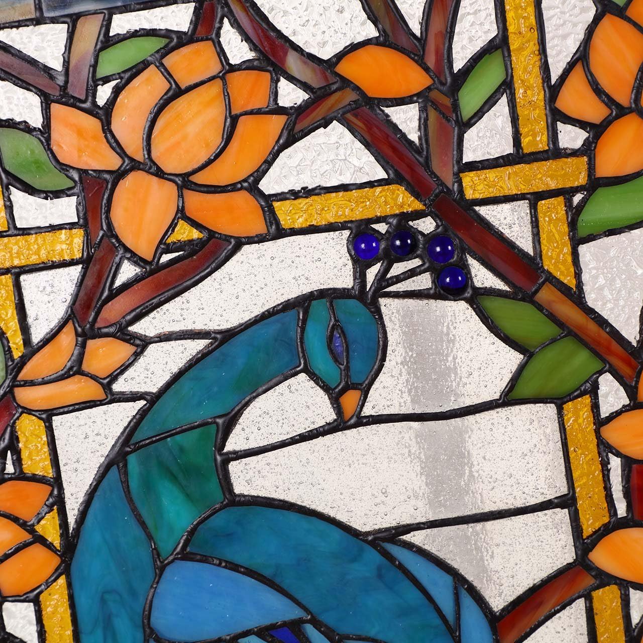 Bieye W10011 Peacock Tiffany Style Stained Glass Window Panel Hangings with Chain, 15" W x 23" H