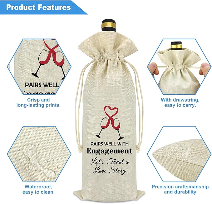 Engagement Gift for Friends Wedding Congratulations Wine Gift Bag Engagement Gifts for Couples Mr and Mrs Marriage Wedding Gifts Getting Engaged Gift Burlap Wine Bottle Cover Bag Engaged Keepsake
