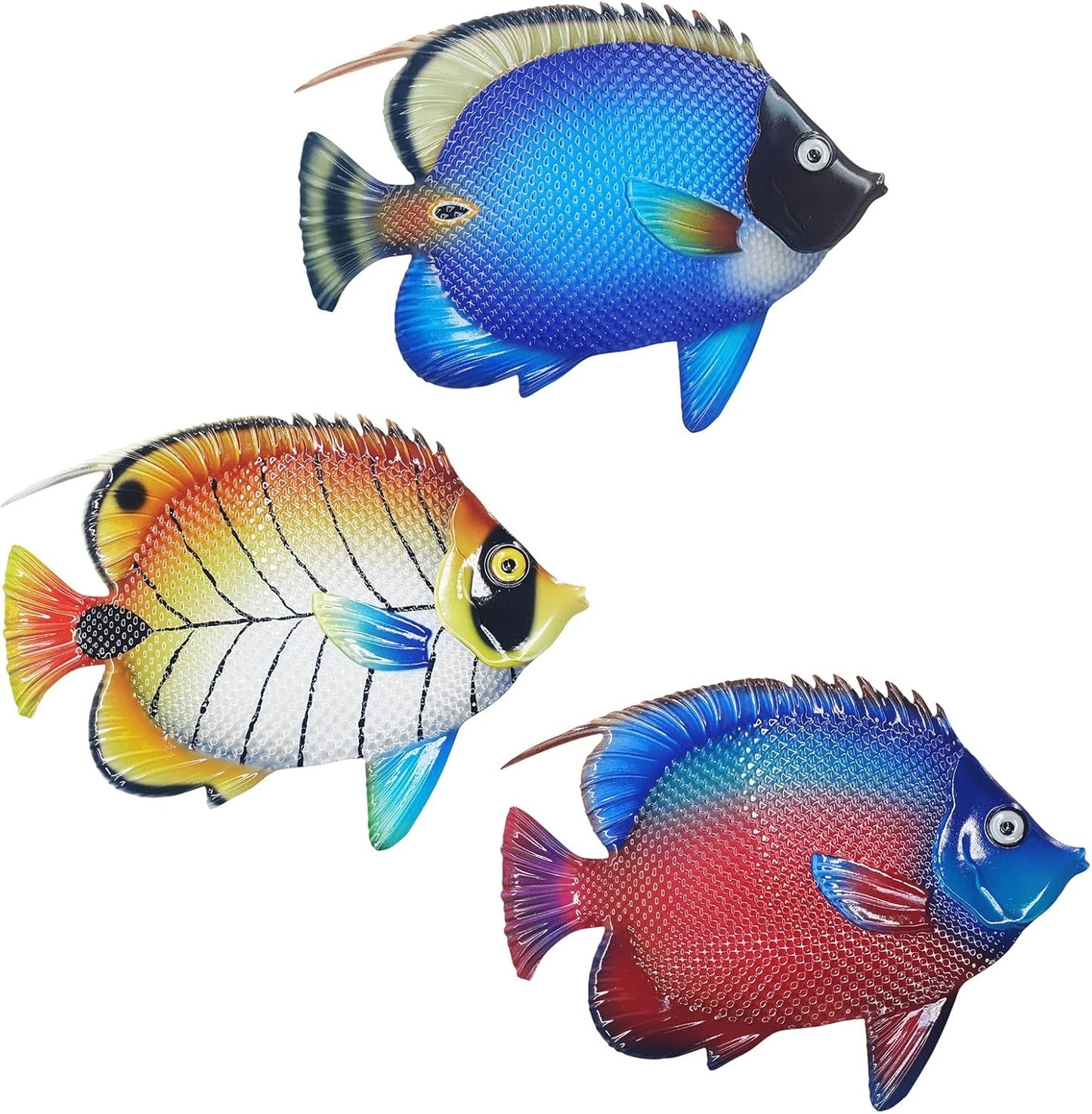 John's Studio Metal Fish Sea Wall Decor Outdoor Garden Hanging Art Sculptures Home Ocean Theme Decorations for Kitchen Bathroom and Pool - 3 PCS