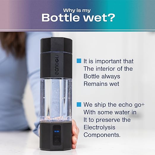Echo Go+ Hydrogen Water Bottle - Water Ionizer Up to 4.5PPM - SPE & PEM Hydrogen Water Generator - Gary Brecka Recommended - Alternative to Hydrogen Water Pitcher - Black Hydrogenated Water Bottle