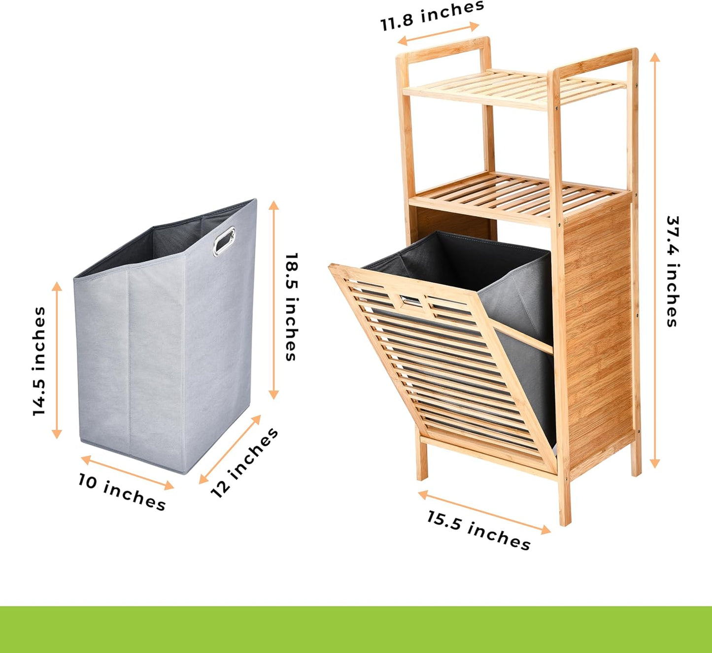 Prosumer’s Choice Bamboo Tilt-Out Laundry Hamper with 2-Tier Storage Shelves – Freestanding Clothes Hamper with Removable Liner, Space-Saving Design for Bathroom or Bedroom – 15.5”L x 11.8”W x 37.4”H