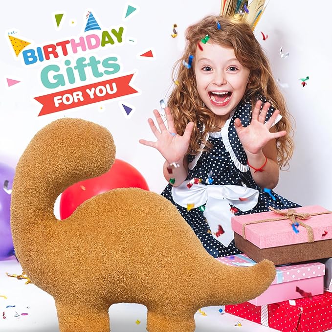 Dino Nuggets Pillow, Dinosaur Chicken Nuggets Plush Funny Gifts for Teen Boys Girls, Fun Throw Pillows Cute Room Decor for Teens Dinosaur Gifts (Large, Brontosaurus Style 2)