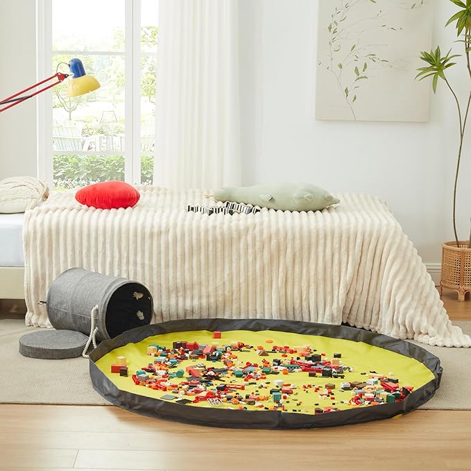 EXQ Home Toy Storage Basket and Building Bricks Toy Play Mat for Kids Rooms (11.8 x15 inches) - Organizer Storage Organizer for Toys, Playroom Canvas Bag Gift for Boy/Girls Grey