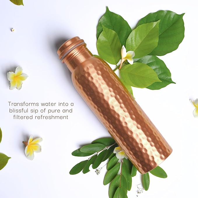 RAJRANG Hammered Copper Water Bottle 34 oz Ayurveda Health Vessel Leak Proof Design Pitcher for Sport Fitness Yoga 1000 ml