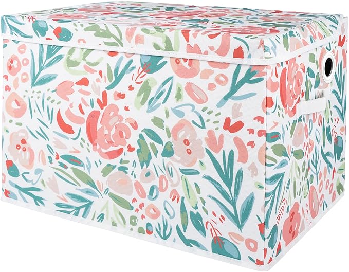 Sammy & Lou Collapsible Felt Soft Toy Box Toy Chest for Toddlers Toy Storage Organizer with Handles and Hinged Lid, 22 x 14.5 x 15 inches, Painterly Floral