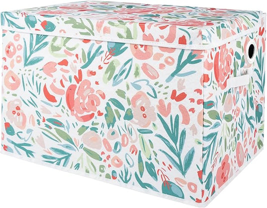 Sammy & Lou Collapsible Felt Soft Toy Box Toy Chest for Toddlers Toy Storage Organizer with Handles and Hinged Lid, 22 x 14.5 x 15 inches, Painterly Floral