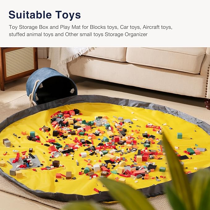 EXQ Home Large Toy Storage Basket and Building Bricks Toy Play Mat for Kids Rooms- Organizer Storage Organizer for Toys, Playroom Canvas Bag Gift for Boy/Girls (Navy 14.6"x18")