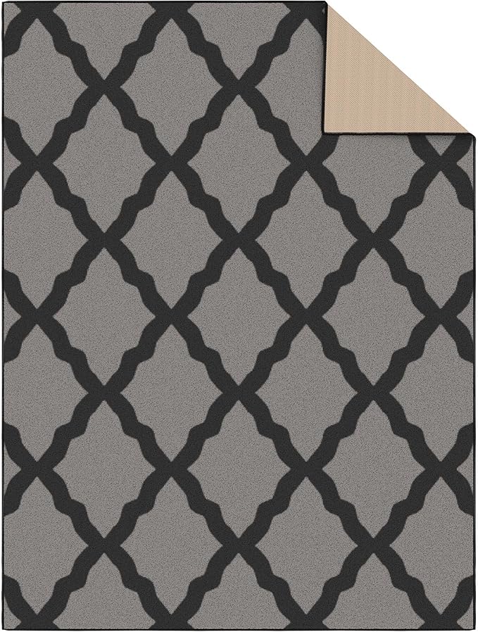 Machine Washable Moroccan Trellis Design Non-Slip Rubberback 5x7 Traditional Indoor Area Rug for Living Room, Bedroom, Dining Room, 5' x 6'6", Dark Gray