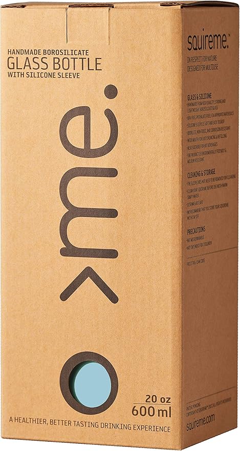 Y1 Borosilicate Glass Water Bottles, Clear Bottle, Reusable, BPA Free, Tumbler, Dishwasher Safe, Drink Container, Silicone Sleeve, Easy-Off Lid, Hot and Cold Liquid, Surf Blue 20oz